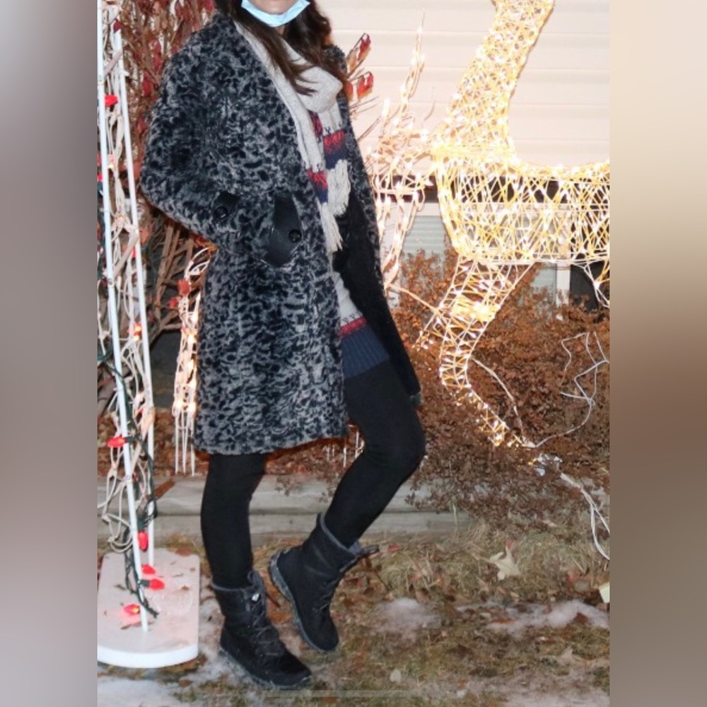 Warm winter coat- animal print- xs